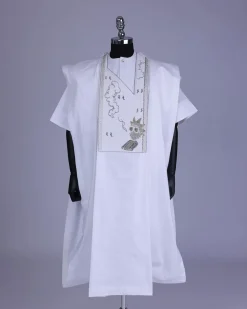 A White, Smoke And Gin Gang Embroidery Details Agbada