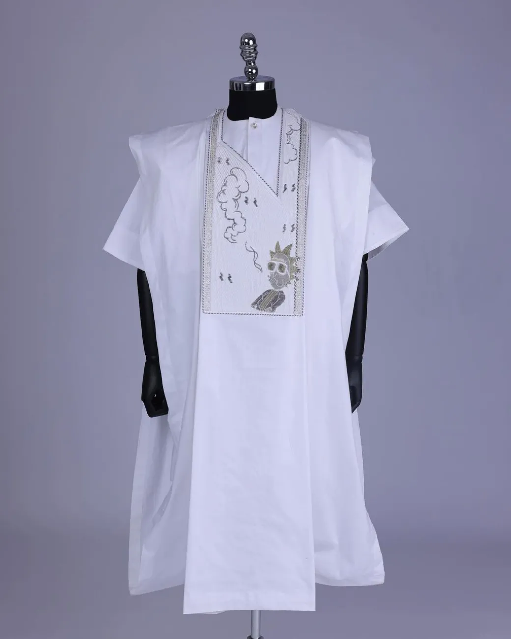 A White, Smoke And Gin Gang Embroidery Details Agbada