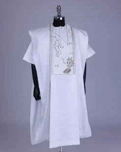 A White, Smoke And Gin Gang Embroidery Details Agbada