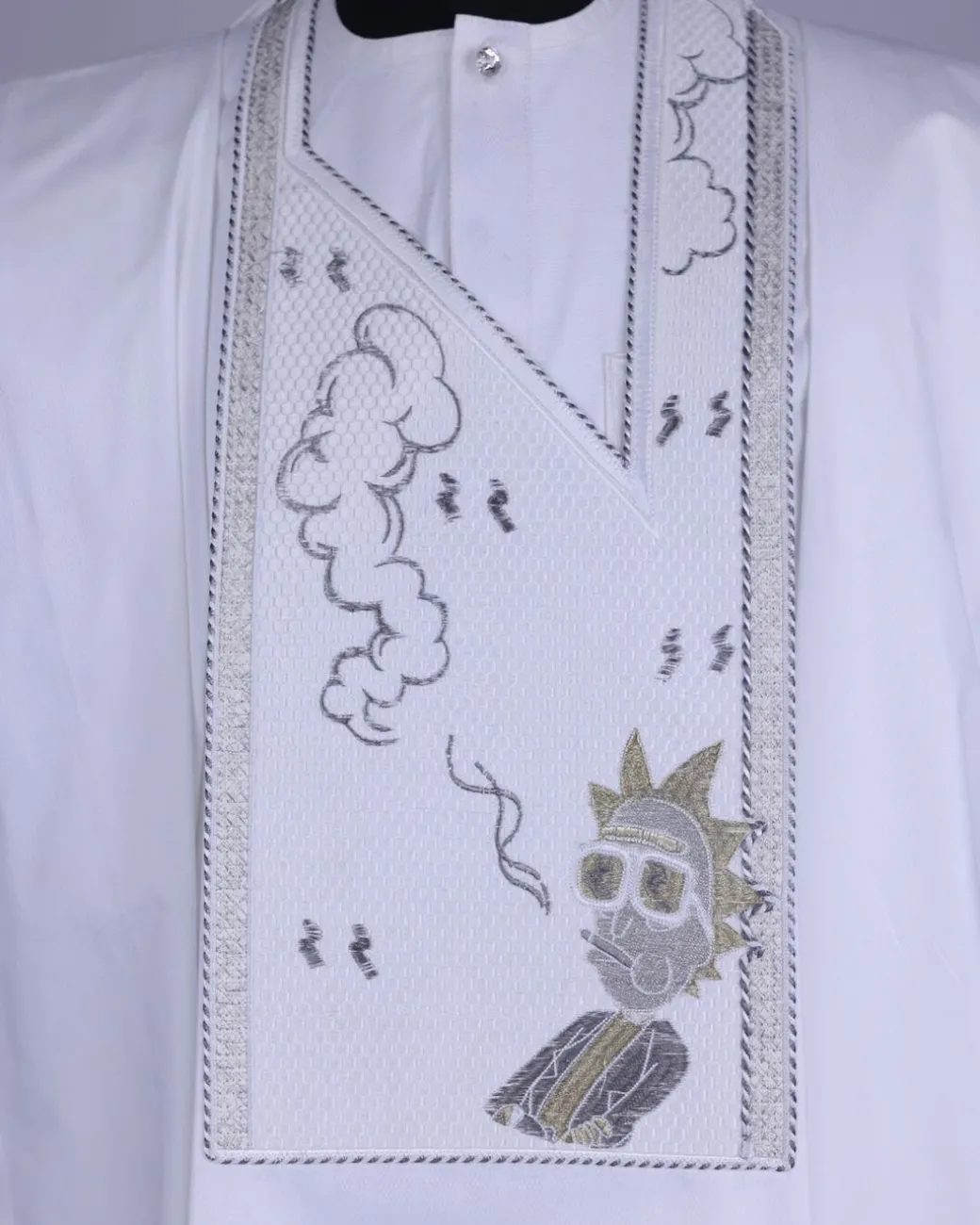A White, Smoke And Gin Gang Embroidery Details Agbada