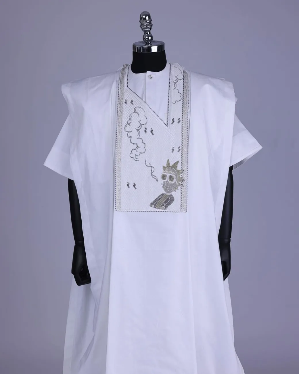 A White, Smoke And Gin Gang Embroidery Details Agbada