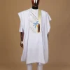 A White, summer time and splashed metallic wire embroidery details agbada