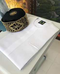 A White with a front-flap traditional African Kaftan and sokoto