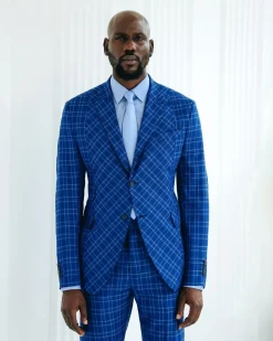 A Windowpane relayed and inverted check, knitted peak lapel suit
