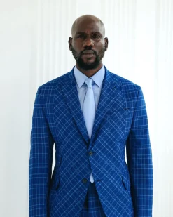 A Windowpane relayed and inverted check, knitted peak lapel suit