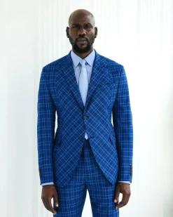 A Windowpane relayed and inverted check, knitted peak lapel suit