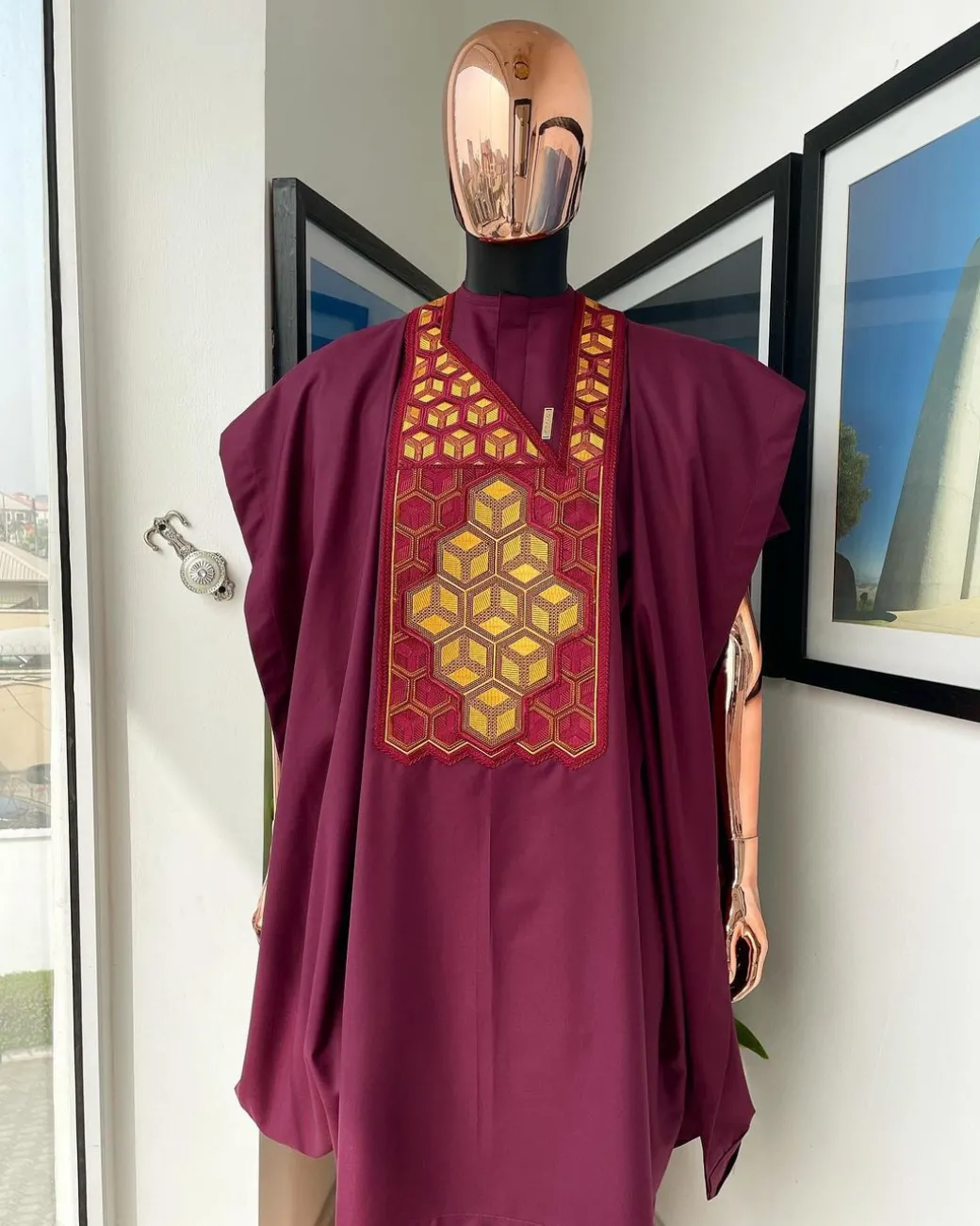 A Wine, Precision 3D Imagery Embroidery Agbada
