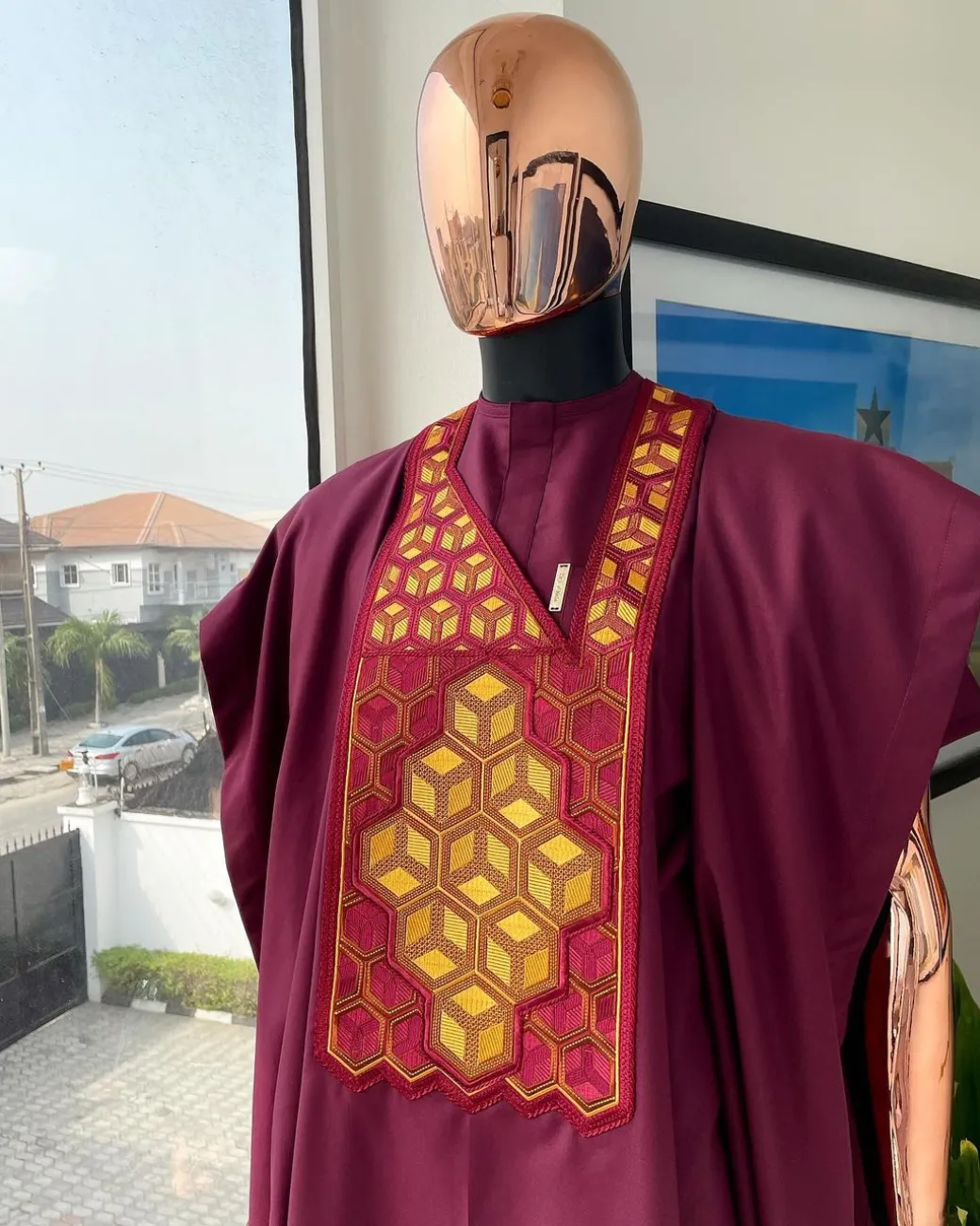 A Wine, Precision 3D Imagery Embroidery Agbada