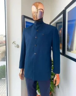 A Yale Blue bishop neck, horizontal pocket jacket
