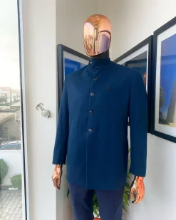 A Yale Blue bishop neck, horizontal pocket jacket