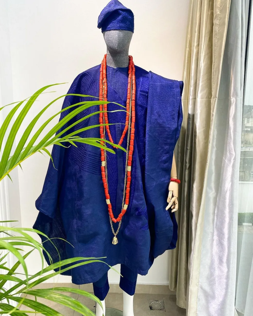 A Yoruba navy blue aso-oke Wedding Traditional Agbada