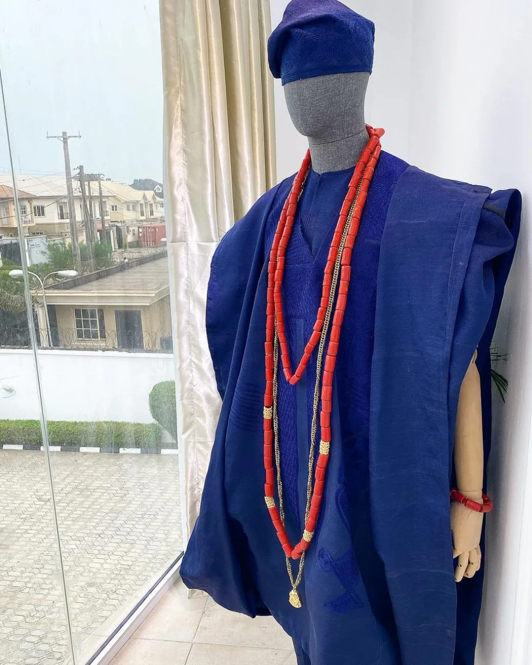 A Yoruba navy blue aso-oke Wedding Traditional Agbada