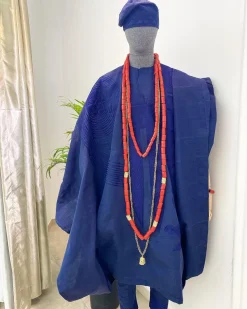 A Yoruba navy blue aso-oke Wedding Traditional Agbada