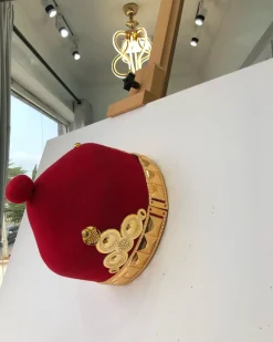 African IBO Red Royal Traditional Hat With Gold Adornment
