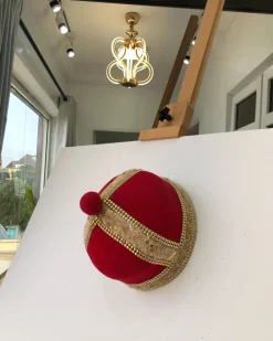 African IBO Red Royal Traditional Hat With Gold Adornment