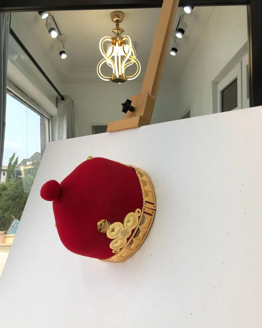African IBO Red Royal Traditional Hat With Gold Adornment