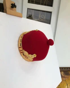 African IBO Red Royal Traditional Hat With Gold Adornment