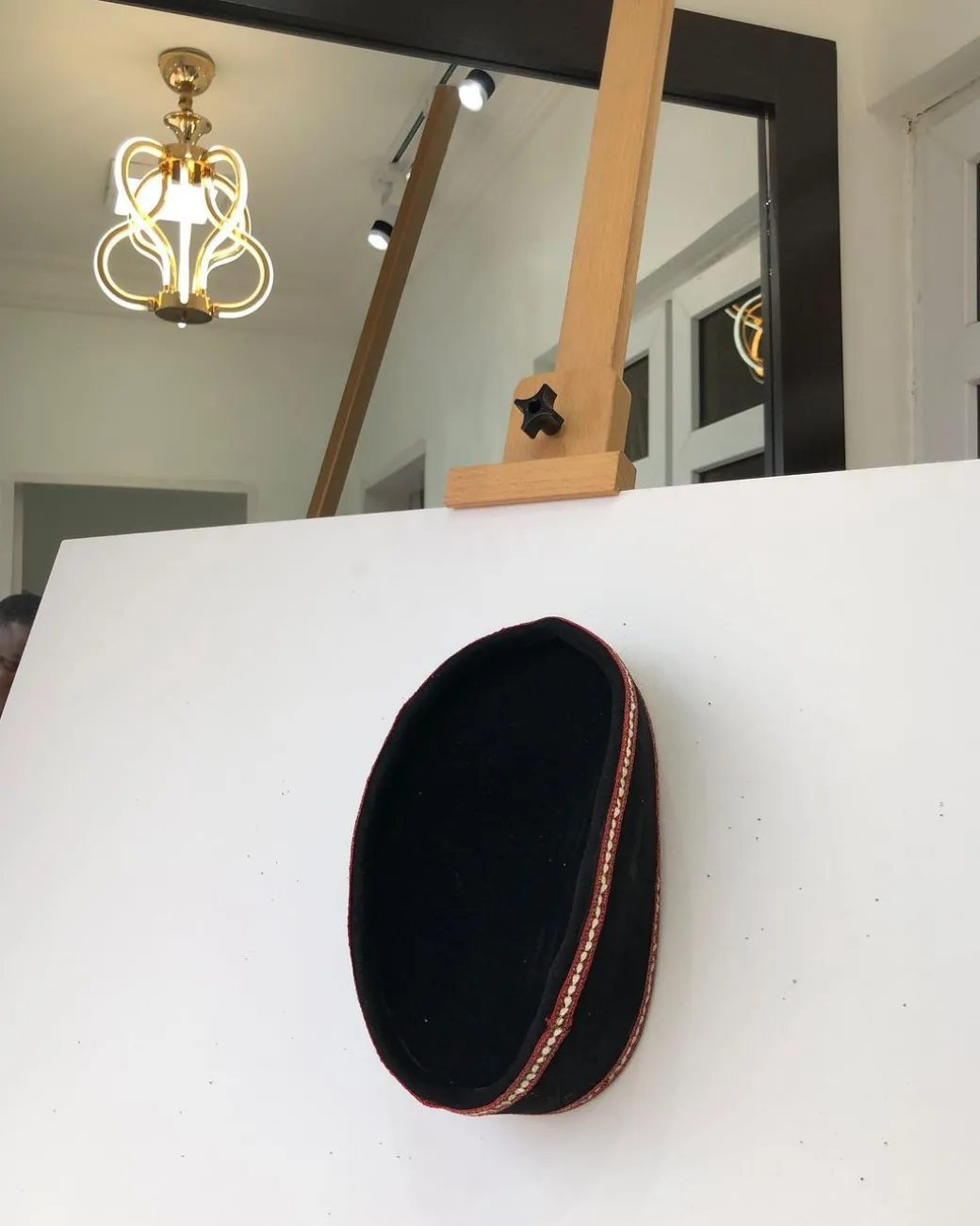 African IBO Traditional Black and red lines ceremonial hat