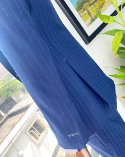 An Admiral and Skye blue pinstripe “peaky blinders” Jorgecarli Super 140’s “Board Room” notch lapel suit
