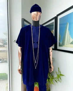 An Admiral blue daftan, sokoto & Fila Yoruba African native.