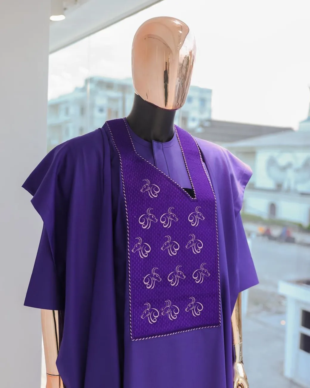 An Aesthetic purple, “Agbo Ileya – Ramadan ” embroidery details Agbada