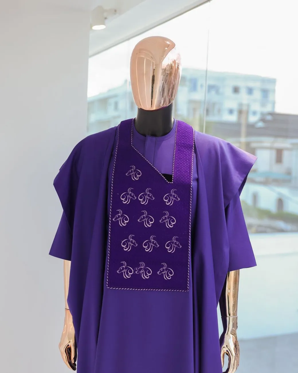 An Aesthetic purple, “Agbo Ileya – Ramadan ” embroidery details Agbada
