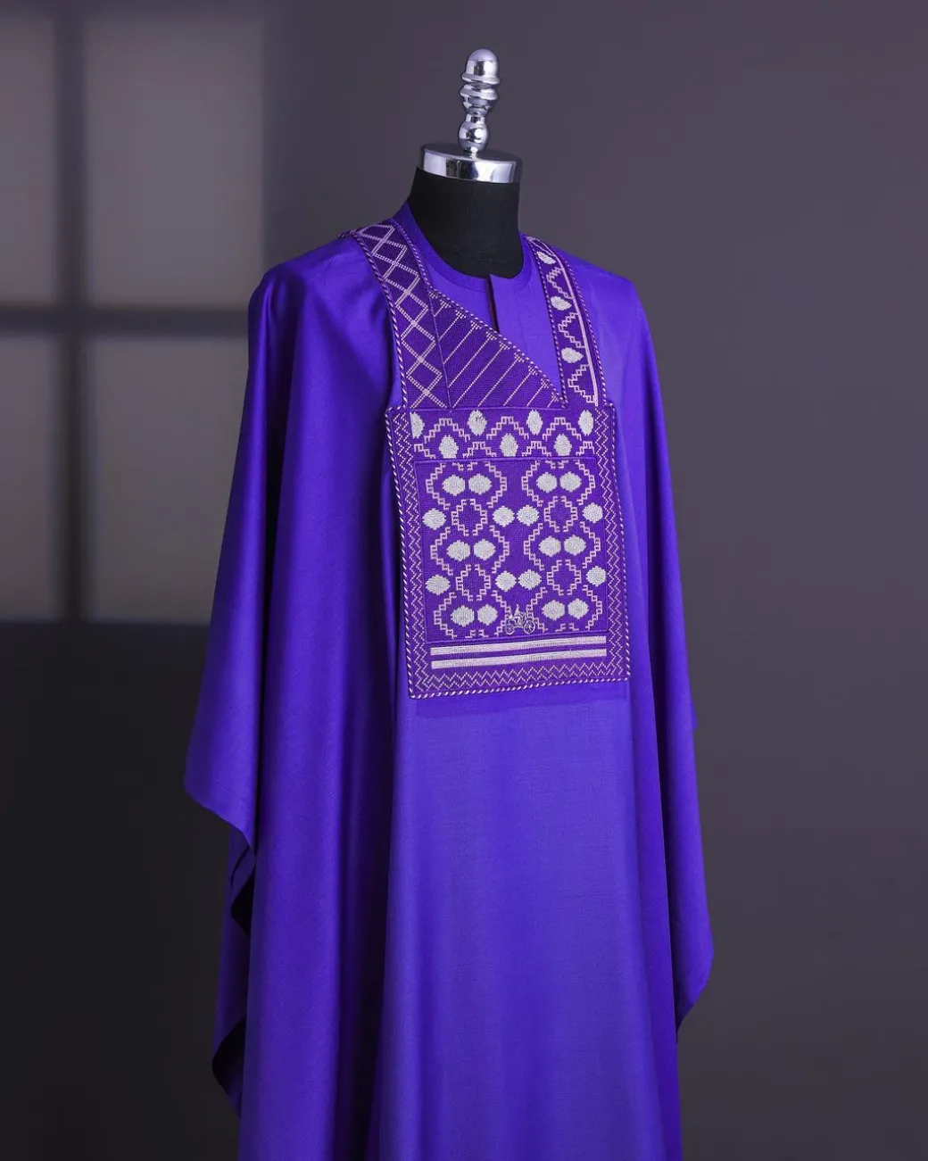 An Aesthetic purple, bloom & gloom pattern with keke Elemu embroidery details Agbada