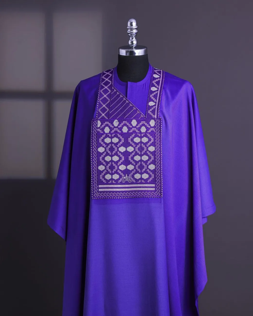 An Aesthetic purple, bloom & gloom pattern with keke Elemu embroidery details Agbada
