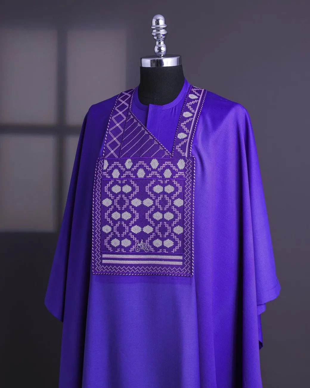 An Aesthetic purple, bloom & gloom pattern with keke Elemu embroidery details Agbada