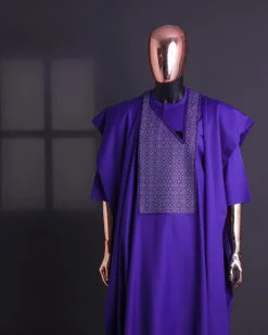 An Aesthetic purple, “Connected circled” embroidery details Agbada.