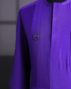 An Aesthetic purple, lengthened rectangle double side flap, 3/4 sleeve with paisley details traditional African senator kaftan native.
