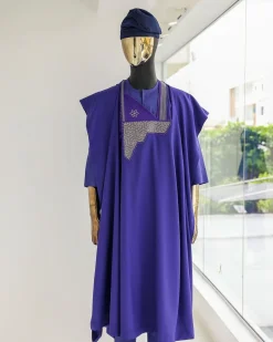 An Aesthetic purple, mazed square, 1/4 embroidery details agbada