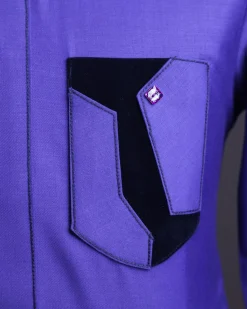 An Aesthetic purple, patterned pocket with velvet details, 3/4 sleeve African senator kaftan native.