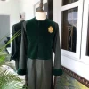An Army Green, Wire bullion badge & velvet detailing African senator kaftan