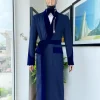 An “Asgad” Soaked Italian velvet shawl lapel, navy blue, hand woven treading, cube patterned pajamas tuxedo suit