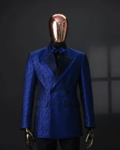 An Azure Blue And Black, Peak Lapel, Double-Breasted Jacquard Jacket.