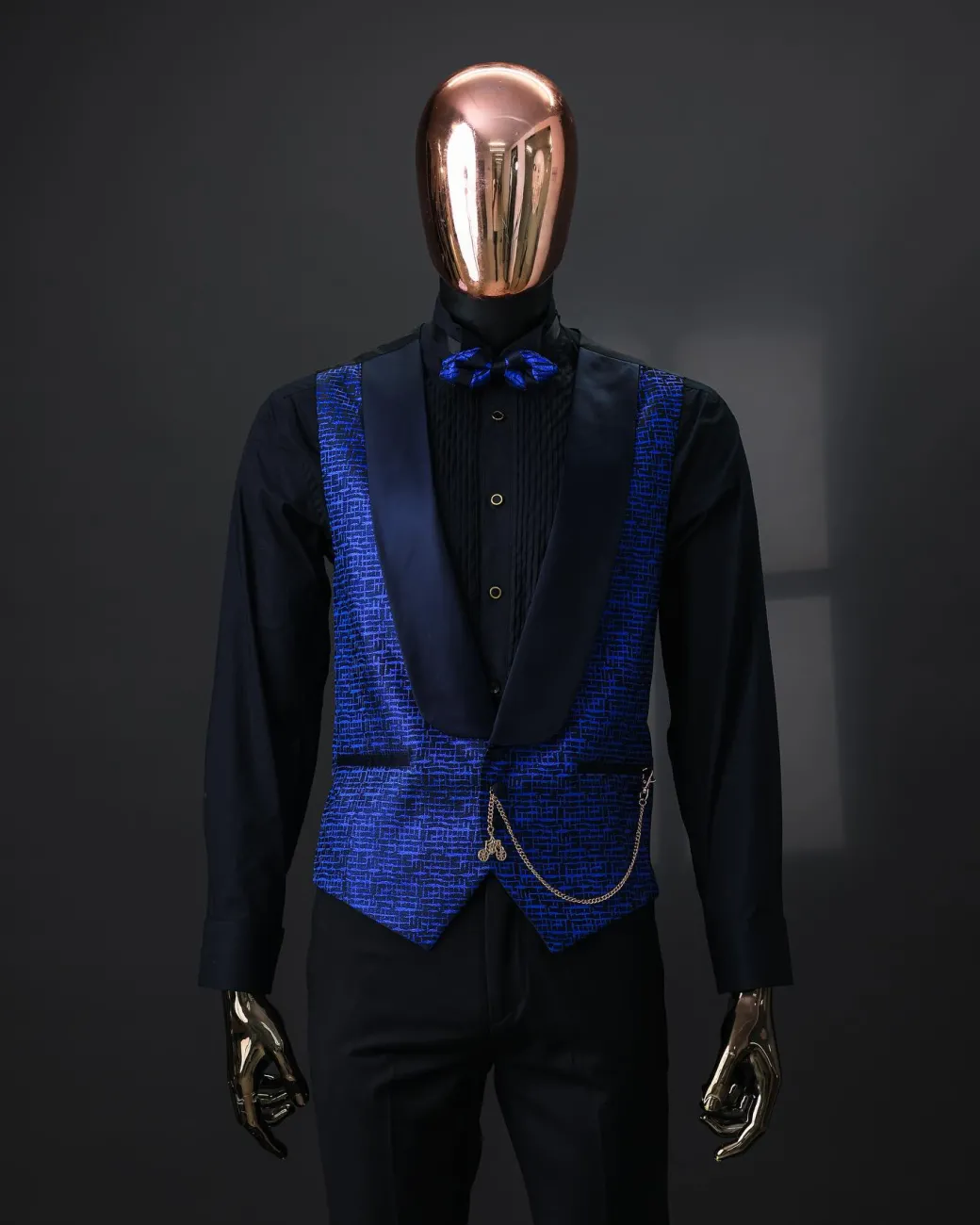 An Azure Blue And Black, Shawl Lapel Waistcoat