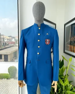 An Azure Blue, Long Sleeve Safari Suit