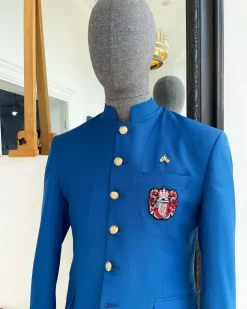 An Azure Blue, Long Sleeve Safari Suit