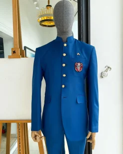 An Azure Blue, Long Sleeve Safari Suit