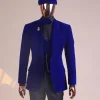 An Azure Blue, Soaked Velvet Fabric, Knitted, Shawl Lapel Tuxedo Suit
