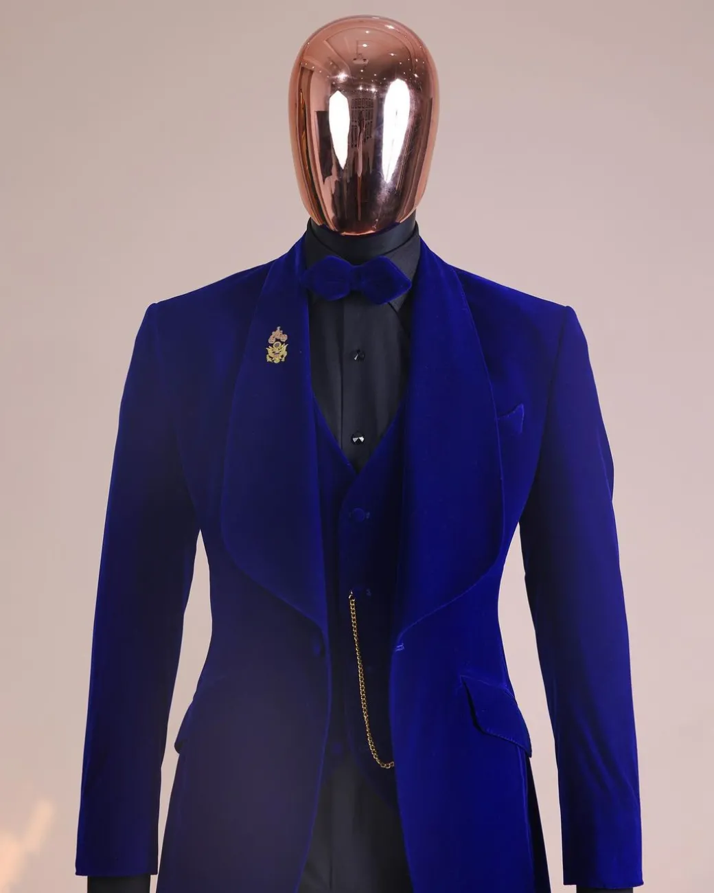 An Azure Blue, Soaked Velvet Fabric, Knitted, Shawl Lapel Tuxedo Suit