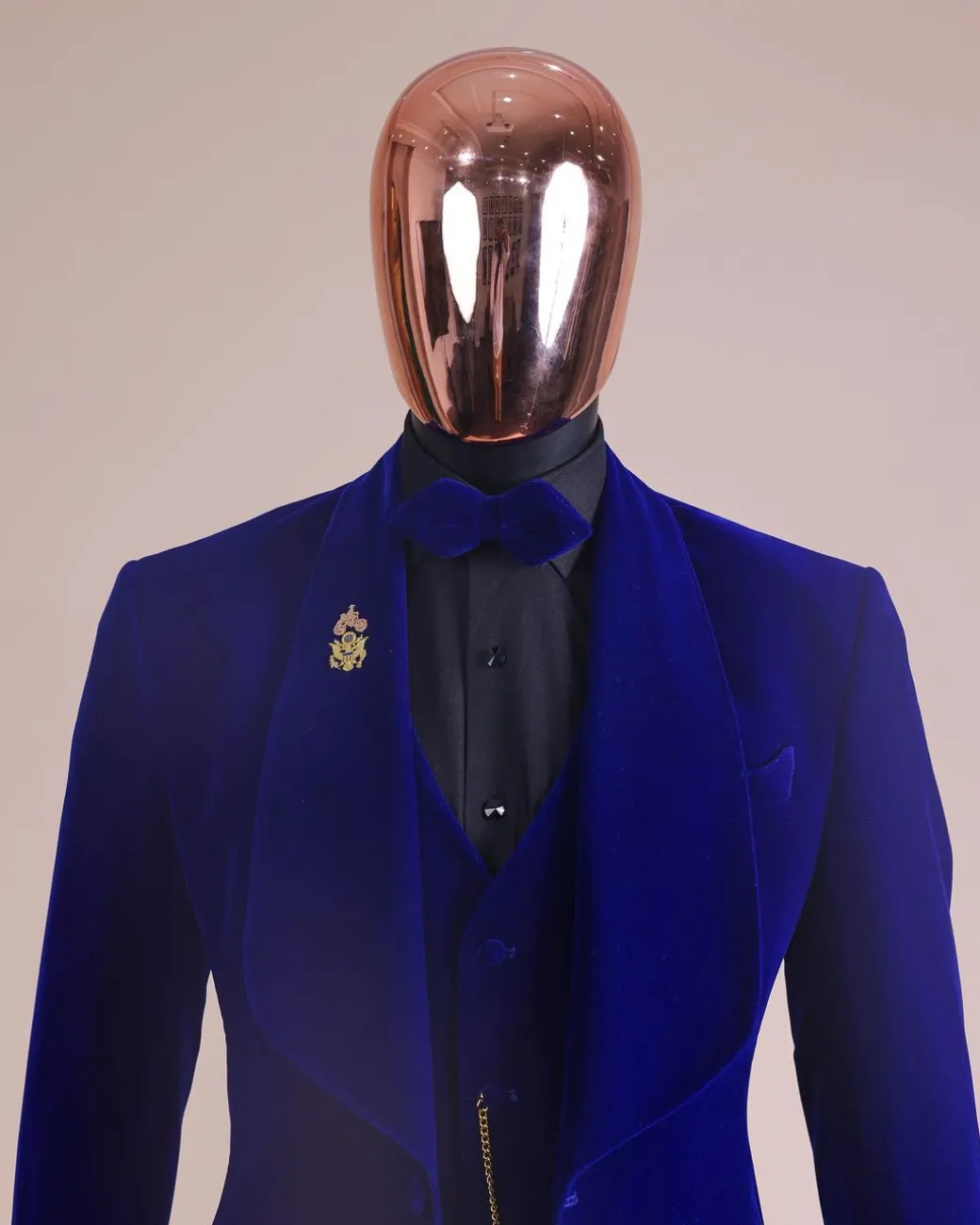 An Azure Blue, Soaked Velvet Fabric, Knitted, Shawl Lapel Tuxedo Suit
