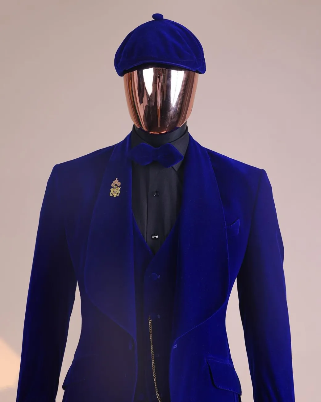 An Azure Blue, Soaked Velvet Fabric, Knitted, Shawl Lapel Tuxedo Suit
