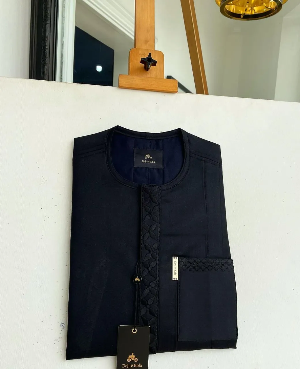 An Ebony black, Star dotted front flap and pocket embroidery detailing african traditional senator kaftan native.