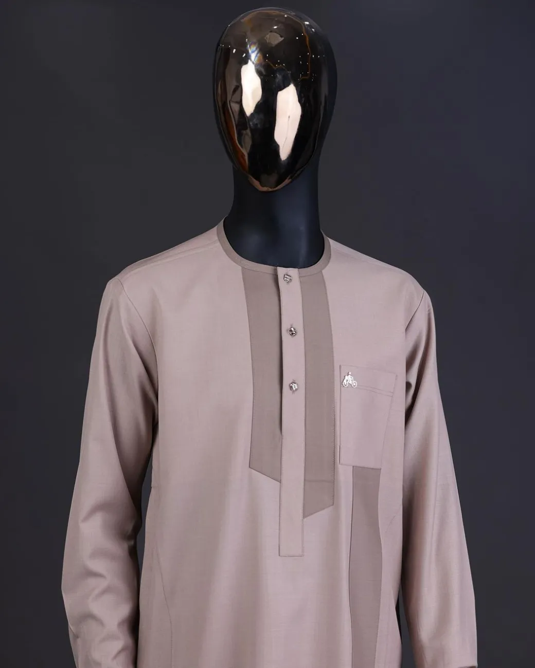 An ecru brown, front flap with clear view Swarovski button details kaftan And sokoto