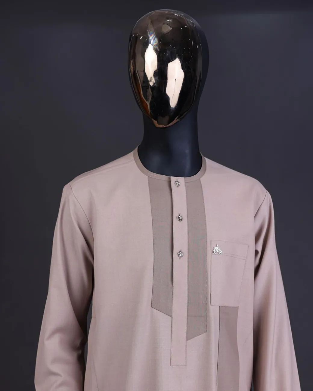 An ecru brown, front flap with clear view Swarovski button details kaftan And sokoto