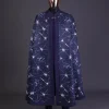 An egg plant purple, cyber stars splashed 3D print cape, long sleeve African senator safari kaftan native & sokoto