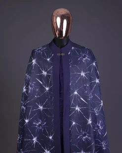 An egg plant purple, cyber stars splashed 3D print cape, long sleeve African senator safari kaftan native & sokoto