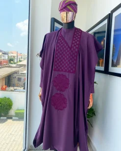An Egg plant purple, Square and empty interwoven embroidery agbada